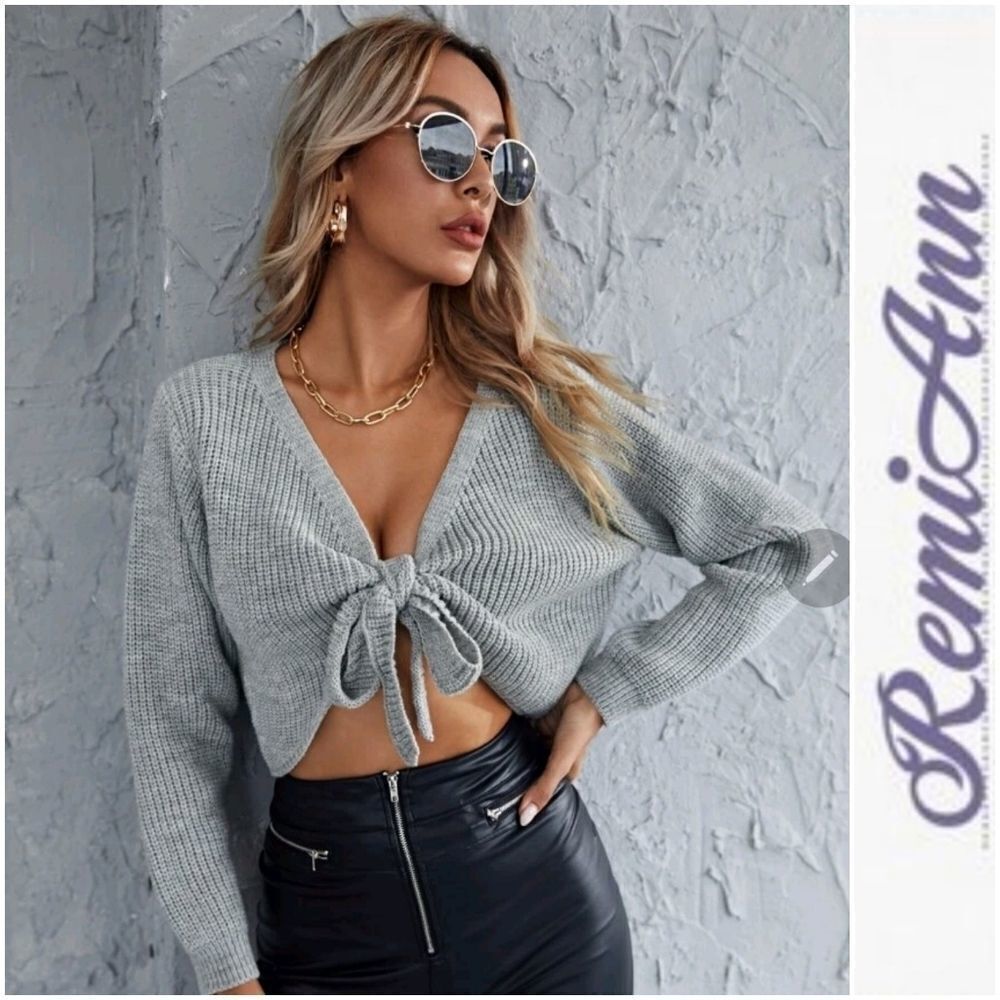 Ribbed Plunging Self-Tie Cropped Sw